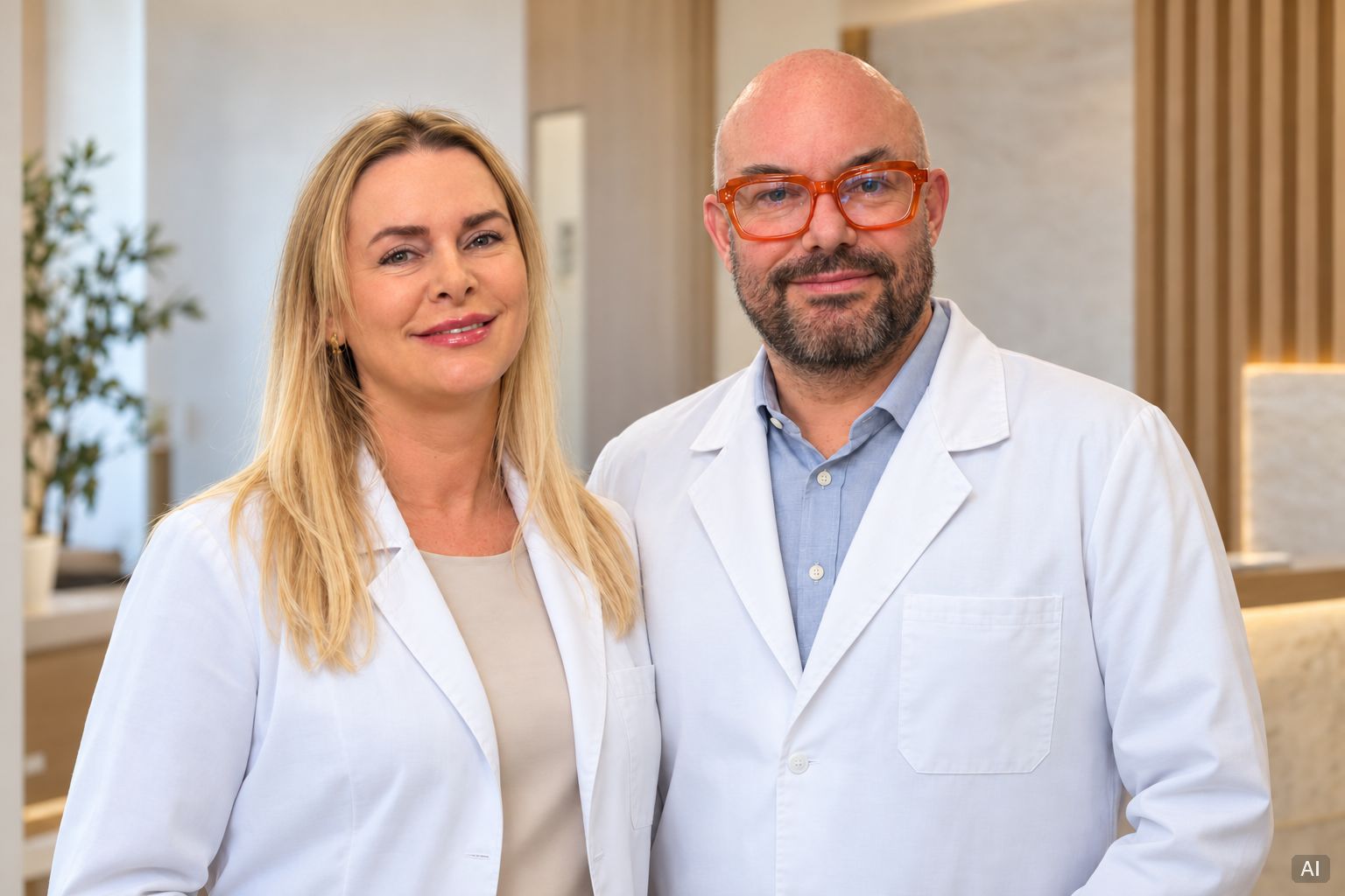 Dr n. med. Adrianna Makarewicz i lek. spec. Michał Makarewicz — lekarze Centrum Medycznego Makarmed (obraz wygenerowany z pomocą AI)